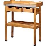 dobar® 29030e Pflanztisch mit 3 Schubladen | Gärtnertisch mit Ablageboden | Umtopftisch Kiefernholz | Blumentisch Massivholz | Gartentisch Outdoor | Verzinkte Arbeitsplatte | 80 x 40 x 90 cm | Braun