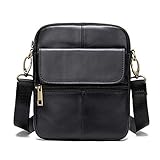 FANDARE Unisex Umhängetasche Kleine Schultertaschen Leder Kuriertasche Messenger Crossbody Bag für Herren Damen Reise Business Hochschule Umhängetaschen Schwarz