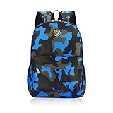 Funmo Schulrucksack Mädchen, Rucksack Schule Teenager Wasserdicht Schultasche Schulranzen mit Laptopfach Modisch Rucksack Und Leicht School Bag für Girls Boys Schule Reise Sport (Blaue Camouflage)