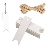 100 Stück Geschenk Anhänger, 2×7cm Kraftpapier Anhänger Etiketten Mit 20m Juteschnur Geschenkanhänger Zum Beschriften Für Hochzeit Handwerk Weihnachten,Geschenkverpackung,Diy-Projekte，Weiß