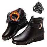 Schwarze Samt-Stiefeletten mit Metallschnalle, Winter, rutschfest, warm, Leder, Schneestiefel, mit Pelzfutter, Reißverschluss, Outdoor-Stiefeletten (Schwarz, 41 EU)