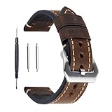 Ersatz-Uhrenband, echtes Leder, für Armbanduhr, Vintage-Stil, für Herren/Frauen, mit Edelstahlschnalle, schwarz/braun, 20 mm/22 mm/24 mm, dunkelbraun, 22 mm