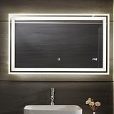 Aquamarin® LED Badspiegel - 50x70 cm, Beschlagfrei, Dimmbar, Energiesparend, mit Digitaluhr/Datum, 3000-7000K - Badezimmerspiegel, LED Spiegel, Lichtspiegel, Wandspiegel für Bad