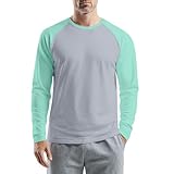 Generisch Sommerhemd Herren Langarm, T-Shirts Für Rundhals Langarm Shirt Basic T Männer Laufshirt Arbeitshemd Kompressionsshirt Pullover Slim Fit Poloshirt Unterhemd Stretch (M, Mint Green)