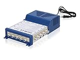 HUMAX HMS 58 Multischalter für Quattro und Quad LNB, SAT Verteiler für 8 Teilnehmer, Antennenverteiler mit integriertem Netzteil, SAT Splitter mit 1 terrestrischem und 4 Sat LNB-Eingängen