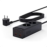 TESSAN Steckdosenleiste mit USB C PD 30W Schnellladen, GaN Mehrfachsteckdose mit 2 Schuko und 4 USB, Mehrfachstecker mit Verlängerungskabel 5M, Steckdosenleiste Überspannungsschutz für Büro 3600W