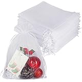 YQL 100PCS Organzasäckchen Weiß 17X23cm, Mesh Hochzeitsbevorzugung Geschenktüten mit Kordelzug für Schmuck Süßigkeiten Baby Shower Party Weihnachten Verpackung