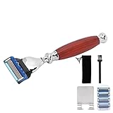 TARSHYRY Herren 5 Klingenhandbuch Rasiermesser Set Holzgriff 4 Ersatzpatronen Wiederverwendbares Rasierwerkzeug für Bartpflege