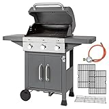 ProfiCook Gasgrill mit 3 Zonen inkl. Hochleistungsbrenner (bis 450°C), Grill mit 2 gusseisernen Grillrosten und Flaschenöffner, Grillwagen mit Ablage u. Gehäuseschrank für 5kg-Gasflasche - PC-GG 1256