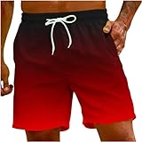 Ewleguzka Lässige modische Herren-Shorts mit Taschen, elastische Taille, Strandhose, Herren-Leinen-Shorts, lässig, Kordelzug, elastische Taille, Sommer, Strand, leichte Urlaubs-Shorts, 027- Rot, M