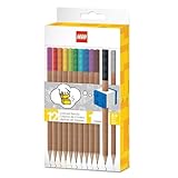 IQ LEGO 12er-Pack Buntstifte mit Bleistiftaufsatz (52064), 2x2 LEGO Stein Aufsatz, 12 leuchtende Farben, Kompatibel mit LEGO-Briefpapiersystem, ab 6 Jahren, 12 Buntstifte