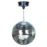 ETEC DISCO30 Spiegelkugel 30cm Set mit LED Motor DISCOLIGHT BELEUCHTUNG Discokugel Disco Effekt Strahler silber batteriebetrieben mit 18 LEDs Partykeller DJ Club