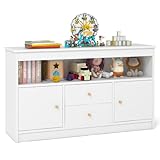 COSTWAY Spielzeugschrank Kinder, Kinderregal aus Holz, Kinderschrank mit 2 Schubladen & 2 Türen, Spielzeug-Organizer Aufbewahrungsschrank für Kinderzimmer, Schlafzimmer, 106 x 30 x 62 cm, Weiß