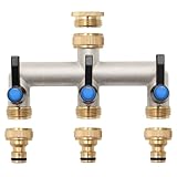 Wasserverteiler 3 Wege, Messing Wasseranschluss verteiler, Verlängerter Griff 3/4 Zoll Adapter mit 3 Stück 3/4 Zoll auf 1/2 Zoll Hahnanschluss für Haus, Hof/Waschmaschine