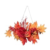 Angoily Herbstlicher Halloween Türkranz mit Kürbissen und Ahornblättern Wetterfeste Outdoor Dekoration Robustes Material Einfach zu Hängen für Haustür Wand Kamin Festliche