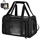 WIYETY Transportbox Katze Katzentransporttasche Haustiertasche: 3-6kg Katzen Transportboxen Faltbar, Transporttasche Katze für Katzen, kleine Hunde, Schwarz
