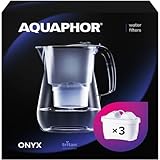 AQUAPHOR Onyx Wasserfilterkanne 4,2 l, zur Reduzierung von Kalk, Chlor und anderen Verunreinigungen, inklusive 3 x Maxfor+ Filterpatronen - Premium Wasserfilterkanne in Glasoptik. - Schwarz