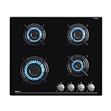 magicplux Gasherd, Gaskochfeld 4 Flammig, Einbau-Gaskocher für Propan und Erdgas, Gaskochfelder Schwarz Glasherd 60cm, 7800W