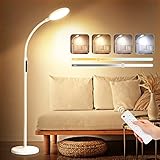 Stehlampe LED Dimmbar, 12W 2 in 1 LED Stehleuchte Leselampe mit Fernbedienung und Touch-Schalter, 5 Farbtemperaturen und 5 Helligkeitsstufen Moderne Standlampe für Wohnzimmer Schlafzimmer Büro, Weiß