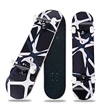 Skateboard 31 x 8 Zoll komplette Cruiser Skateboard für Anfänger,8-lagiger Ahornholz ABEC-11 Kugellager, Double Kick Deck Concave Skateboard für Jugendliche und Erwachsene (Blackwhite)