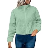 Die Discounter Teddyjacke Damen Teddyfleece Jacke Kurz Stehkragen Plüschjacke Einfarbig Fleecejacke Leichte Sweatshirt Winter Mantel mit Reißverschluss Große Größen Winterjacke Übergangsjacke