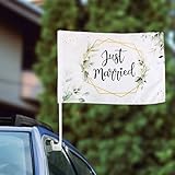 BOFUNX 2 Stücke Just Married Autofahne Hochzeit Autoflagge Hochzeitsfahne Autoschmuck Hochzeitsdeko 47×30cm