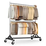 HOKEEPER Kommerzieller Kleiderständer mit Z-Ständer, Tragkraft 250 kg, robuster Schwerlast-Garderobenständer, verstellbarer Kleiderstange auf Rollen zum Aufhängen