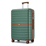 KONO Koffer Reisekoffer Trolley Koffer Groß von ABS+PC Hartschalenkoffer mit Zwillingsrollen und Zahlenschloss(Dunkelgrün/Braun, 76cm)
