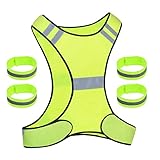 Reflektierende Weste Set, Fahrrad Warnweste, Sicherheitsweste, Laufweste, für Laufen Joggen Radfahren Damen Herren, mit 4 Reflektorbander