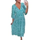 Bohemian Casual Print V-Neck Waist Wrap Long Dress,Plus Size Summer V Neck Floral Dress for Women (A,4XL)