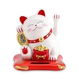 Cyrank Winkekatze, Winkekatze Solarbetriebene, Glückskatze Chinesische Glückskatze Lucky Cat, Asiatische Deko Winkekatze Solar Für Home Display Car Decor(Weiß)