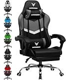 LUCKRACER Gaming Stuhl mit fußstütze Bürostuhl Ergonomisch mit verstellbare Lendenkissen, Kopfkissen Gaming Chair,Höhenverstellbarer Gamer Stuhl, 150 kg Belastbarkeit Grau