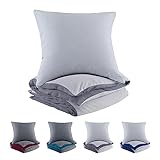 BaSaTex Mikrofaser Seersucker Bettwäsche und Kissenbezug Uni Wende Bettbezug für Bettdecke und Kissen| 135x200 + 80x80 | 100% Microfaser Polyester | Silber - Grau Anthrazit