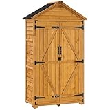 M MCombo Gartenschrank Geräteschuppen Werkzeugschrank Outdoor-Schrank Gartenbox mit Satteldach aus Holz wasserfest Grau/Natur 1000D, 48 X 90 X 178 cm (Natur)