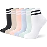Utensilsto 6 Paar Socken Damen 35-38 Sneaker Socken Bunte Sneakersocken Retro Tennissocken Kurze Baumwollsocken mit Streifen Motiv Sportsocken Kurzsocken für Damen Lauf Arbeit Sport