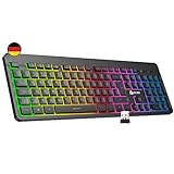 KLIM Light V2 Gaming Tastatur Kabellos QWERTZ + NEU 2023 + flach, ergonomisch, dezent, wasserresistent + Beleuchtete Gaming Tastatur für PC Mac PS4 PS5 + Integrierter Akku mit Langer Lebensdauer