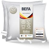 BEFA NATUR Federkissen 80x80 cm (2 Stück) | Kopfkissen Set 100% Federn | 1500g Füllgewicht/Stück | Allergiker geeignet (NOMITE) | Tierwohl zertifiziert (DOWNPASS) | OEKO-TEX Klasse 1 | Made in Germany
