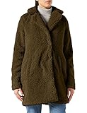 NOISY MAY Damen Langer Kunstfell Mantel | Warme Teddy Winter Jacke | Lamm Plüsch Parka ohne Kapuze NMGABI, Farben:Braun, Größe:40