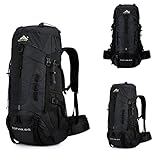 Opetdo 70l Wanderrucksack Nylon Mit ultraleicher wasserdichte Schutzabdeckung Für Bergstäte klettern Trekking Sport Travel Camping（Schwarz）