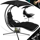 KESSER® Schwebeliege mit Sonnenschirm, Hängeliege, Sonnenliege H200, L194, B100 cm, Relaxliege, Schaukelliege Hängematte, bis 120 kg belastbar, Auflagen - Nackenkissen, Inkl. Tasche