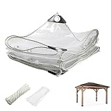 TIHOOK Plane Transparent mit Ösen, 450gsm PVC Durchsichtig Plane, Faltbar Abdeckplane mit 20 Kabelbindern, 10m Befestigungsseil, Regenschutz Windschutz Terassenplane für Außenbereich(2.5x3m)
