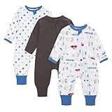 amo nenes 3er Pack Baby Ganzejahres Schlafsack Sommer Schlafsack 0.5 Tog mit Füßen und Abnehmbare Ärmel 100% Baumwolle Atmungsaktiv Sommerschlafsack für Jungen und Mädchen, 66 cm/9-12 Monate, Blau