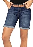 Sublevel Damen Denim Bermudas mit Flechtgürtel Kurze Jeans Dark-Blue S