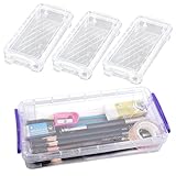 4 Stück Stapelbare Durchsichtige Stiftebox, Multifunktionaler Bleistiftboxen Kunststoff mit Schnappverschluss, Aufbewahrungsbox Büro Schreibtisch Organizer für Pinsel Schreibwaren Aquarellstift