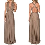 Abendkleid Lang Damen Elegant Sexy Rückenfreies Multiway Bandage Wickelkleid Festlich Hochzeitskleid Brautkleid Brautjungfernkleider Cocktailkleid Weihnachten Silvester Partykleid Ballkleid Braun M