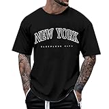 2026 Neu Männliches Sommer-Strand-Buchstaben-Druck-T-Shirt Bluse Kurzarm-O-Ausschnitt übersteigt T-Shirt (Black, XL)