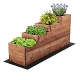 MODO24 Hochbeet Holz, 4-stufiger Pflanzkasten, Blumenkasten, Gemüsebeet, Kräuterbeet, Anzuchtset, Anzuchtkasten, mit Gartenvlies als Unterlage und Schrauben, Abmessungen 54x30x120 cm, Farbe: Braun