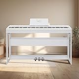 Bonnlo Digitalpiano mit 88 gewichteten Tasten, E-Piano Keyboard mit 3-Pedal-Einheit für Anfänger, Klavier mit MIDI-USB, Doppel-Bluetooth, Stereolautsprechern, 128 Töne und Rhythmen, Weiß