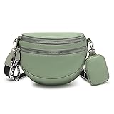 Travistar Damen Tasche Klein Gürteltasche Crossbody Bag Moderne Hüfttasche Sportlich Bauchtasche Umhängetasche Vegan Leder Cross-Over Bodybag Breiter Gurt Schultertasche Handytasche mit Geldbörse Grün