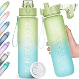 AOHAN Trinkflasche, 1l Wasserflasche BPA-Frei, Trinkflasche Sport Auslaufsicher, Sportflasche mit Zeitmarkierung für Fitness, Büro, Schule, Yoga, Outdoor